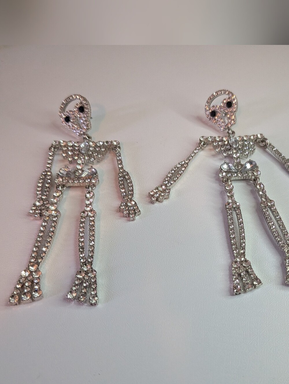 Silver Rhinestone Skeleton Statement Earrings – Brand New / Never Worn